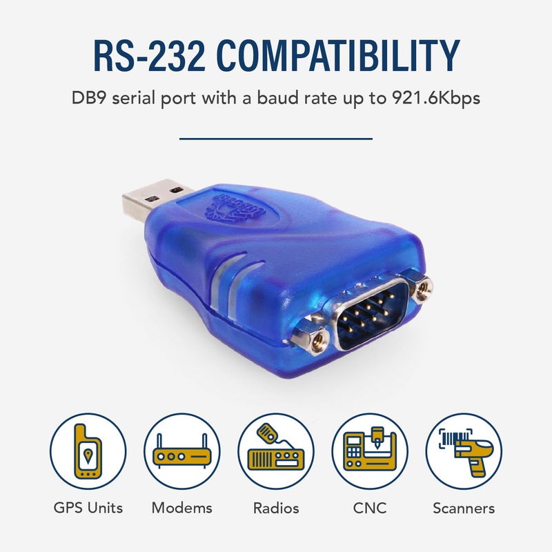 USBGear USB to RS-232 Serial Adapter Cable - DB9 Male, FTDI Chipset, RX/TX Status LEDs, TAA Compliant (Made in Taiwan), Compatible with Windows & Mac - Image 3